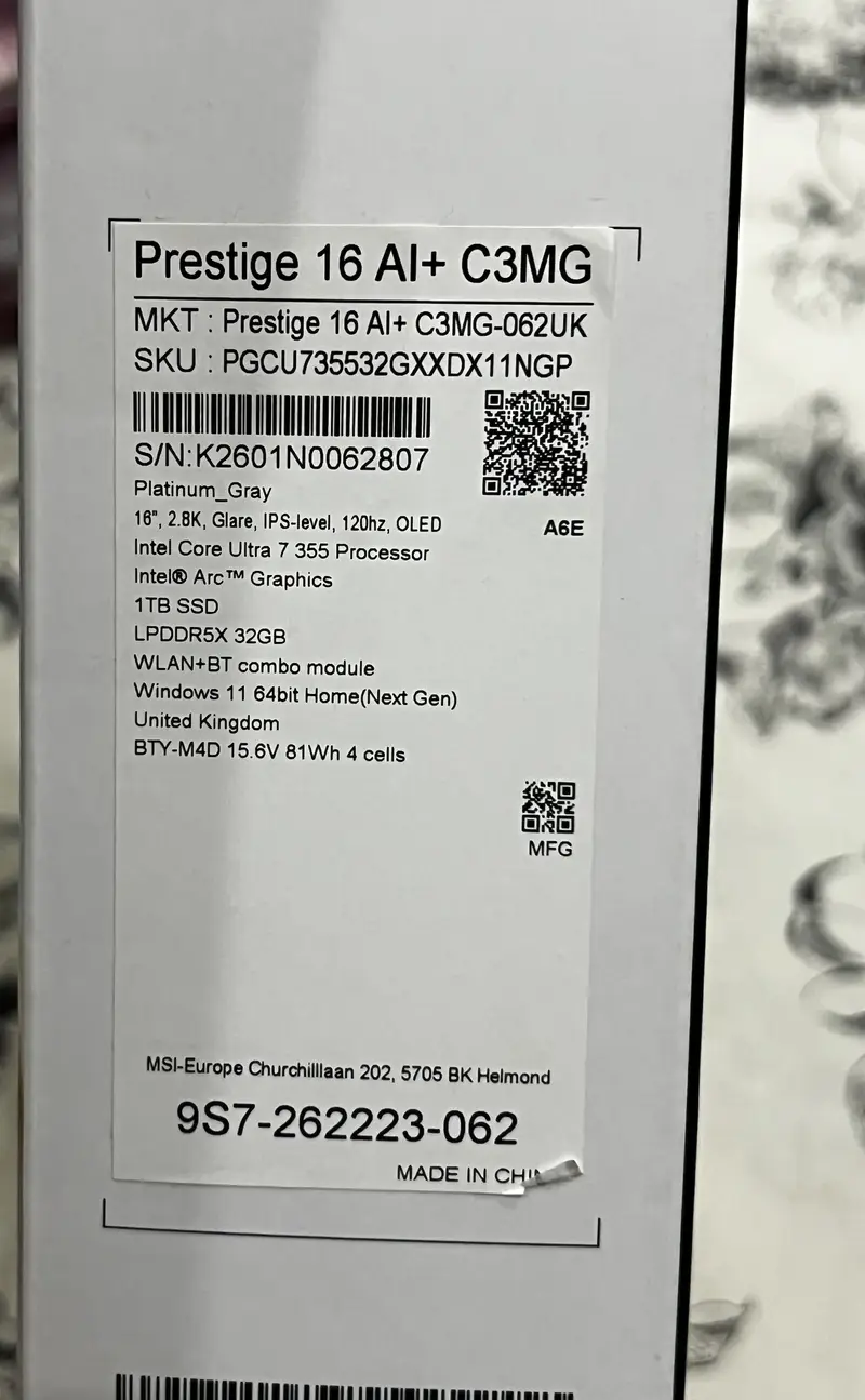 MSI prestige 16 ai+ c3mg